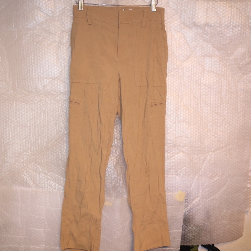Vince Linen Blend Crop Pants Straight Leg Khaki Casual Size M - Picture 4 of 12